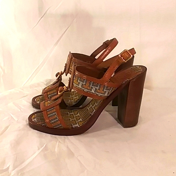 🔥 NWOT Tory Burch Multi Color & Leather Design Heels/Sandals - Picture 3 of 14